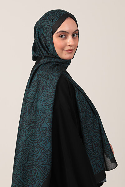 ipekistanbul Cotton Silk Shawl - Lalezar Pattern - Petrol Green