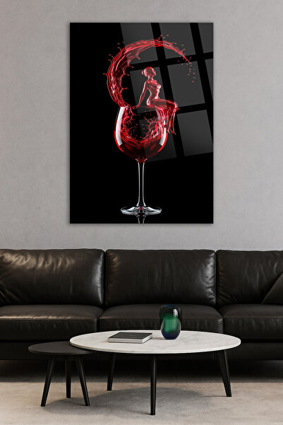 TAULART Red Wine and Woman Figure Glass Painting – Modern Abstract Decor – Glossy Surface Premium Wine Painting