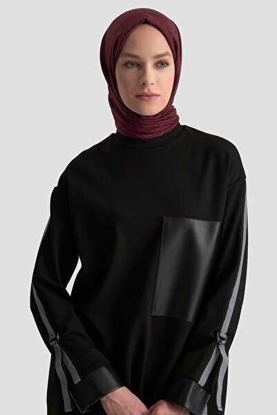 Armine TREND Tunic with Striped Detail and Leather Trim Black 24Kt443