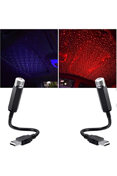 Basetousual Mini lampă de plafon auto cu stele, pachet de 2 - lumini de atmosferă cu LED-uri USB pentru plafonul mașinii (violet, albastru, roșu)