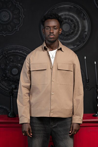 alenmeza Oversized Thin Canvas Fabric Unlined Shirt with Double Flap Pockets