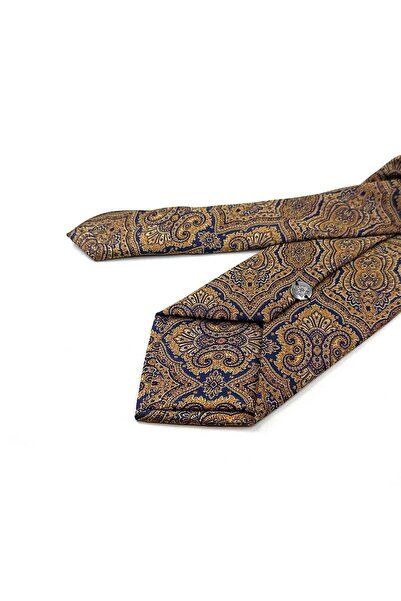 Kravatkolik Κλασική γραβάτα με μοτίβο κίτρινο - μπλε ναυτικό με μαντήλι KK13323