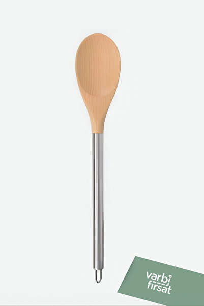 Varbifırsat 33 cm Metal Serving Spoon with Wooden Handle - Spoon