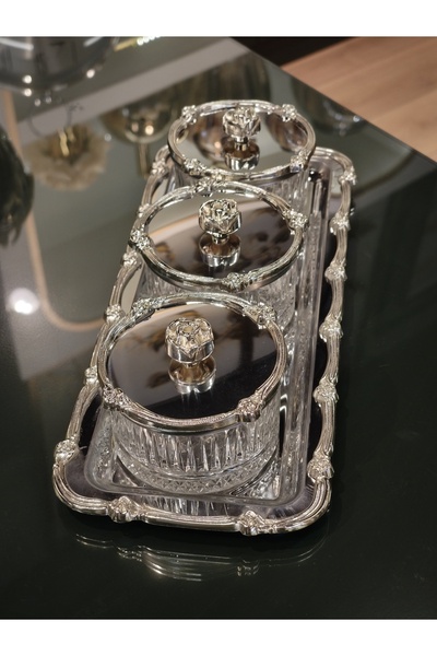 P&ORA PREMIUM KITCHEN PRODUCTS New Rose-Detail Silver 3-Piece Set, Includes a Tray, a Jelly Bowl, a Marmelade Bowl, and a Snack Bowl