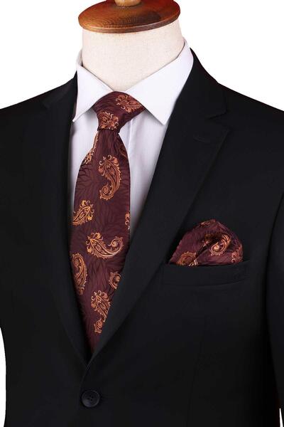 Kravatkolik ربطة عنق كلاسيكية بنمط شال بني مع منديل KK13305