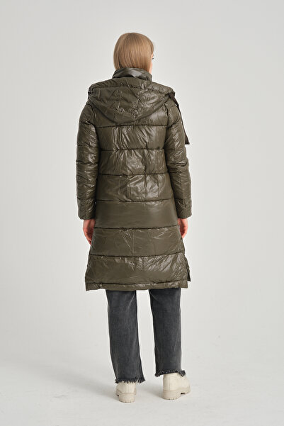 della moor Women's Detachable Hooded Side Zipper Long Coat