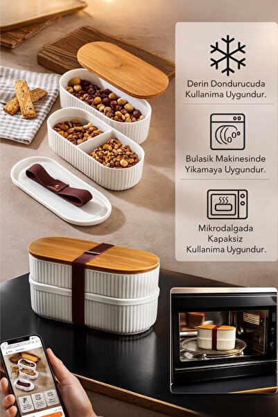 Teknoşık Breakfast Office School Children's Lunch Box Lunch Box | Large Compartment Storage Box with Bamboo Lid