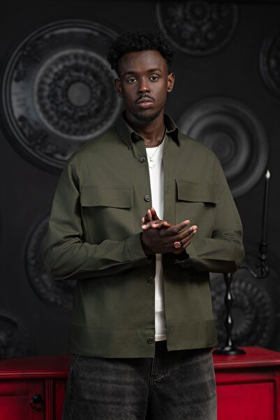 alenmeza Oversized Thin Canvas Fabric Unlined Shirt with Double Flap Pockets