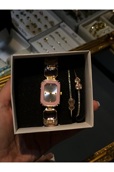 AURATAKIAKSESUAR Pembe taşlı saat seti
