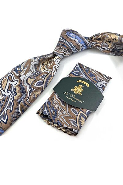 Kravatkolik Gray Shawl Pattern Classic Tie with Handkerchief Kk13313