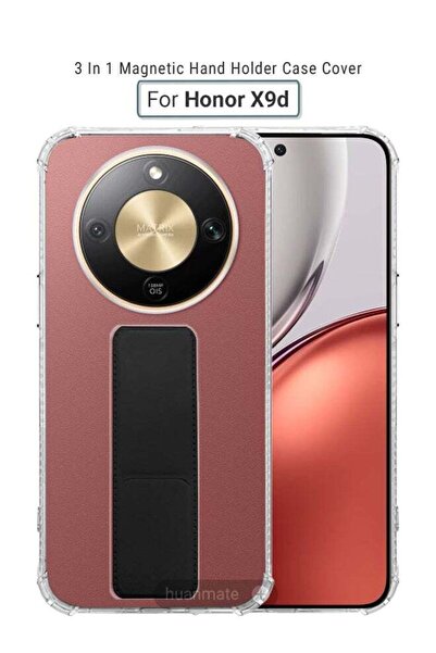 Armor جراب المغناطيسي مع قبضة يد وحامل لهاتف Honor X9d - شفاف/أسود