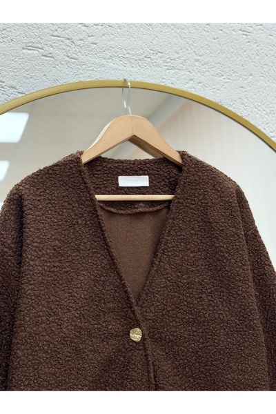 MİHRA STORE Jachetă Finelie Gold cu Butoane Boucle-FS5511 Maro Închis