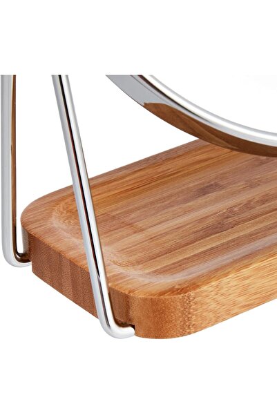 Amazon basics Round Tabletop Mirror with Bamboo Tray - 1x/5x, Silver, 18.3 x 8.5 cm