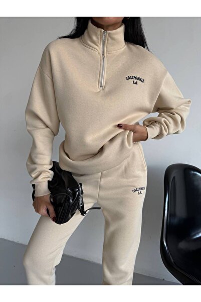 VESS MODA Women's Combed Cotton 3-Thread Inner Shirt Fleece-Lined Half-Pocket Double Tracksuit Set