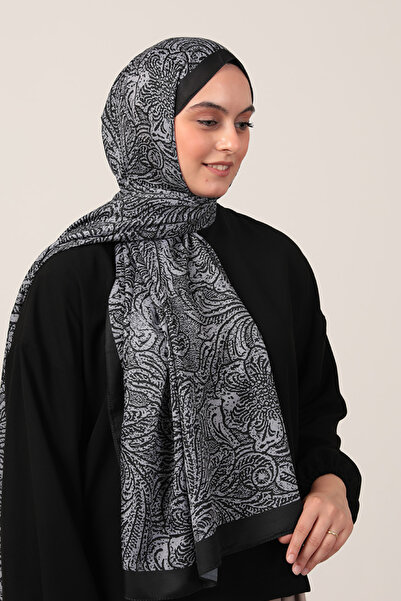 ipekistanbul Cotton Silk Shawl - Lalezar Pattern - Dark Gray