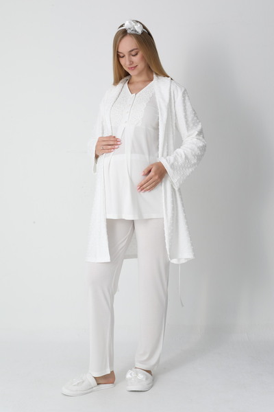 ERDENİZ TEKSTİL Thick Morning Gown Maternity-Pregnant Pajama Set 3-Piece Set