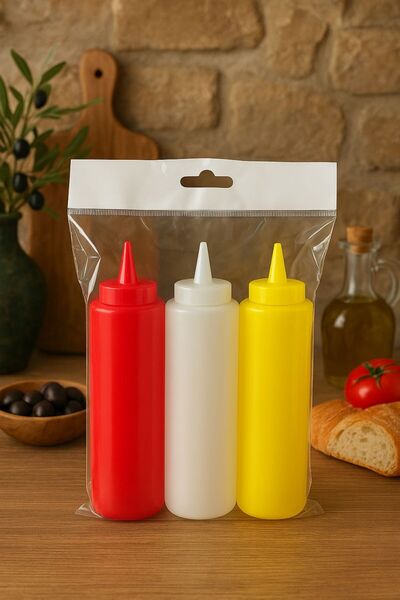 Home 330 ml Yağlık & Sosluk Seti 3’lü – Sızdırmaz Kapaklı Plastik Şişe Seti