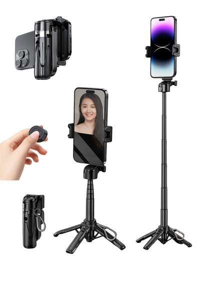 Ecuy 3'ü 1 arada Taşınabilir Mini Tripod & Selfie Çubuğu Titreşim Önleyici Tr...