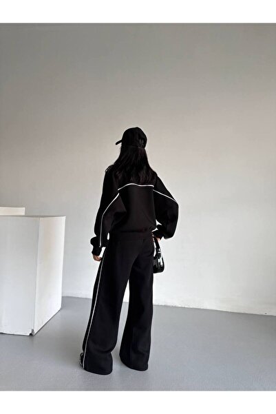 VESS MODA Women's Compak Combed Cotton 3-Thread Inner Ş Fleece-Lined Intermediate B Piped Double Tracksuit Set