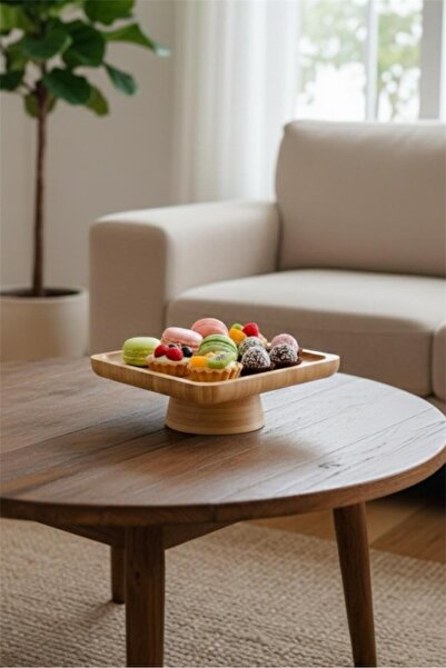 Bayev Bamboo 3-Piece Square Footed Presentation Plate Set - Wooden Serving Presentation Plate 15-17-20 cm