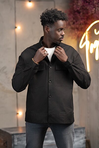 alenmeza Oversized Thin Canvas Fabric Unlined Shirt with Double Flap Pockets