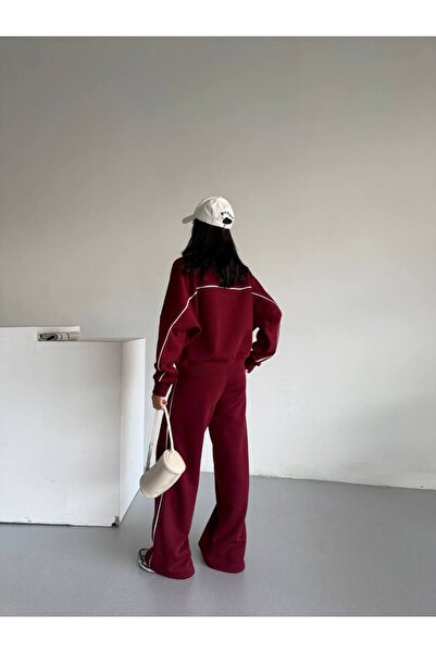 VESS MODA Women's Compak Combed Cotton 3-Thread Inner Ş Fleece-Lined Intermediate B Piped Double Tracksuit Set