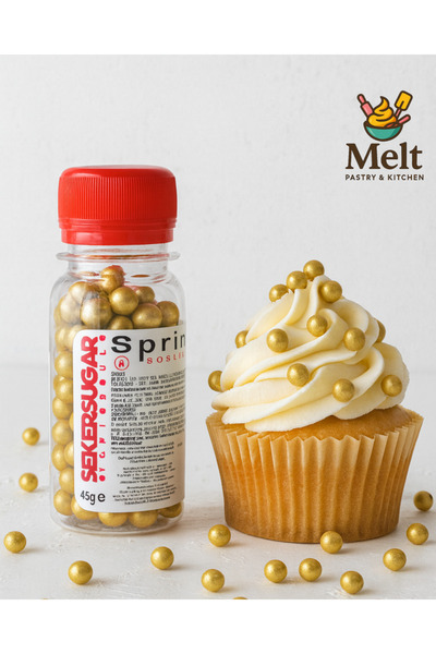 MELT PASTRY&KITCHEN Şeker&Sugar Pasta Süsleme Şekeri Arjantin 8mm Gold Altın Rengi 45 Gr. Sprinkles