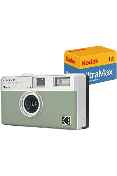 Kodak كاميرا فيلم EKTAR H35 نصف الإطار 35 مم (Sage) - حزمة مع Ultramax 400 24EXP