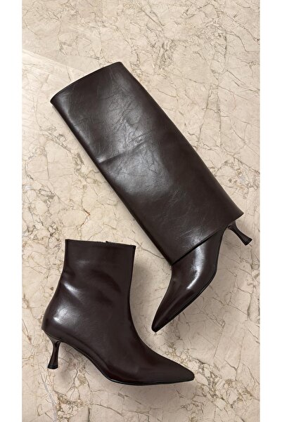 MYVOLANTE حذاء نسائي بني اللون مع جزء علوي قابل للإزالة وتفاصيل مفصلة، حذاء بمقدمة مدببة