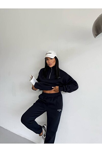 VESS MODA Women's Combed Cotton 3-Thread Inner Shirt Fleece-Lined Half-Pocket Double Tracksuit Set