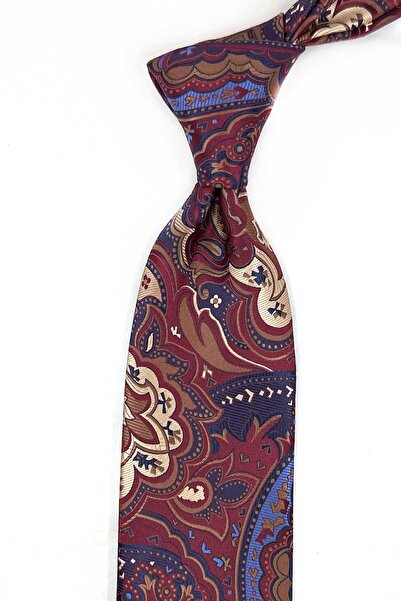 Kravatkolik Burgundy Shawl Pattern Classic Tie with Handkerchief Kk13314