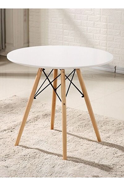 Taimi White Round Dining Table 80x80x72cm With solid Wooden Legs Suitable For Dining and Living Room