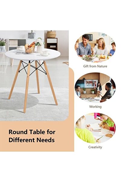 Taimi White Round Dining Table 80x80x72cm With solid Wooden Legs Suitable For Dining and Living Room