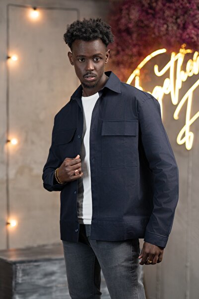 alenmeza Oversized Thin Canvas Fabric Unlined Shirt with Double Flap Pockets