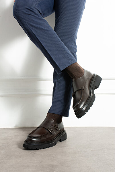 YAREL AYAKKABI Erkek Kahverengi Hakiki Deri Çift Tokalı Eva Taban Casual Ayak...