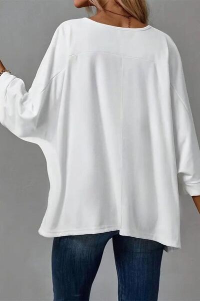 Mossta χαλαρή εφαρμογή Μπλούζα από βισκόζη με φαρδιά λαιμόκοψη - Λευκή