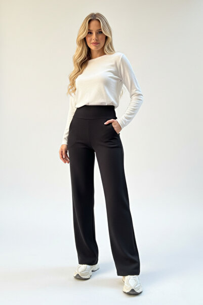 buğrahayalin Women's Super High Waist Corset Loose Fit Crepe Trousers – Black