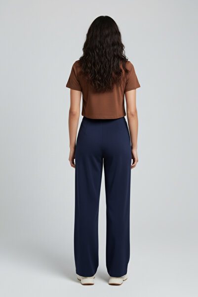 buğrahayalin Women's High Waist Pencil Crepe Palazzo Pants – Navy Blue