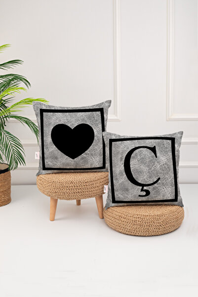 menesahome Husă pentru pernă cu imprimare digitală, culoare gri, cu inimă nea...