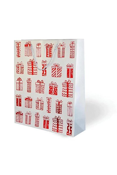 DODOMAR حقيبة من الورق المقوى ذات طابع العام الجديد فضية اللون مقاس 31x40