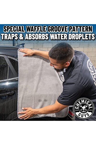 CHEMICAL GUYS Gray Matter Waffle Weave 70/30 Microfiber Drying Towel with Silk Edging, 25 x 36 in