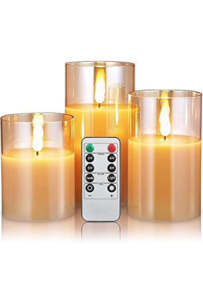 H Set of 3 Flameless Glass Candles with Timer and Remote Control by FidoFlix