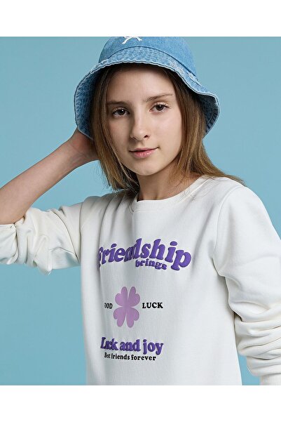 R&B سويت شيرت مطبوع برقبة دائرية وأكمام طويلة