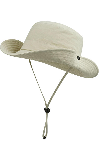 Verahed Yazlık Katlanabilir Geniş Siperlikli Bej Safari Kovboy Şapkası Unisex...