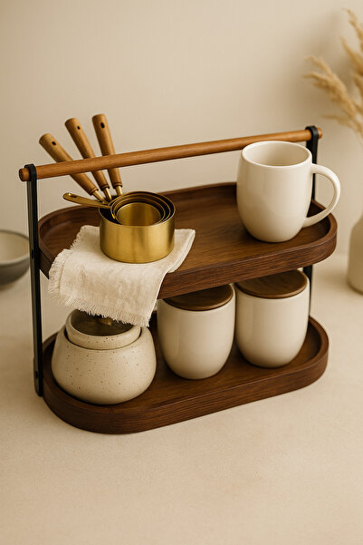 Mottogo Acacia Wood 2-Tier Kitchen and Presentation Stand – Modern Countertop Organizer