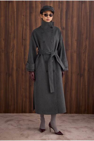 HEQA Funnel Neck Long Coat Anthracite