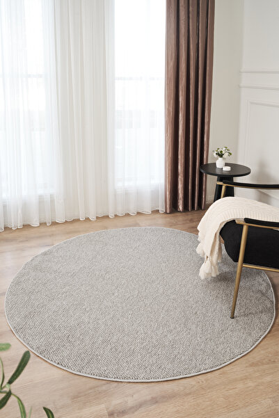 Livset Yumuşak Bukleli Gri Yuvarlak Halı Oturma Odası Salon Mutfak Koridor Balkon Çocuk Odası Halısı K145A