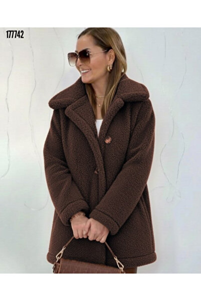 moda wanilia Fluffy Plush Coat Women's Long Sleeve Collared Front Buttoned