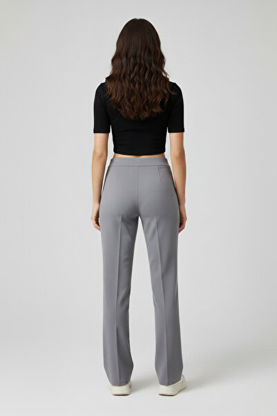 buğrahayalin Women's High Waist Shaping / Sculpting Scuba Crepe Palazzo Flared Pants with Tassel Detail – Gray