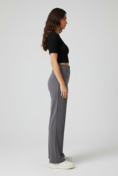 buğrahayalin Women's High Waist Shaping / Sculpting Scuba Crepe Palazzo Flared Pants with Tassel Detail – Gray